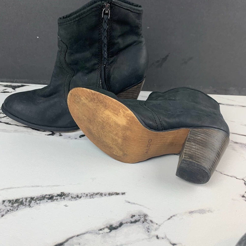 Aldo Black Duster Ankle Booties Zip Size Heeled Boots 8.5 - Picture 5 of 6
